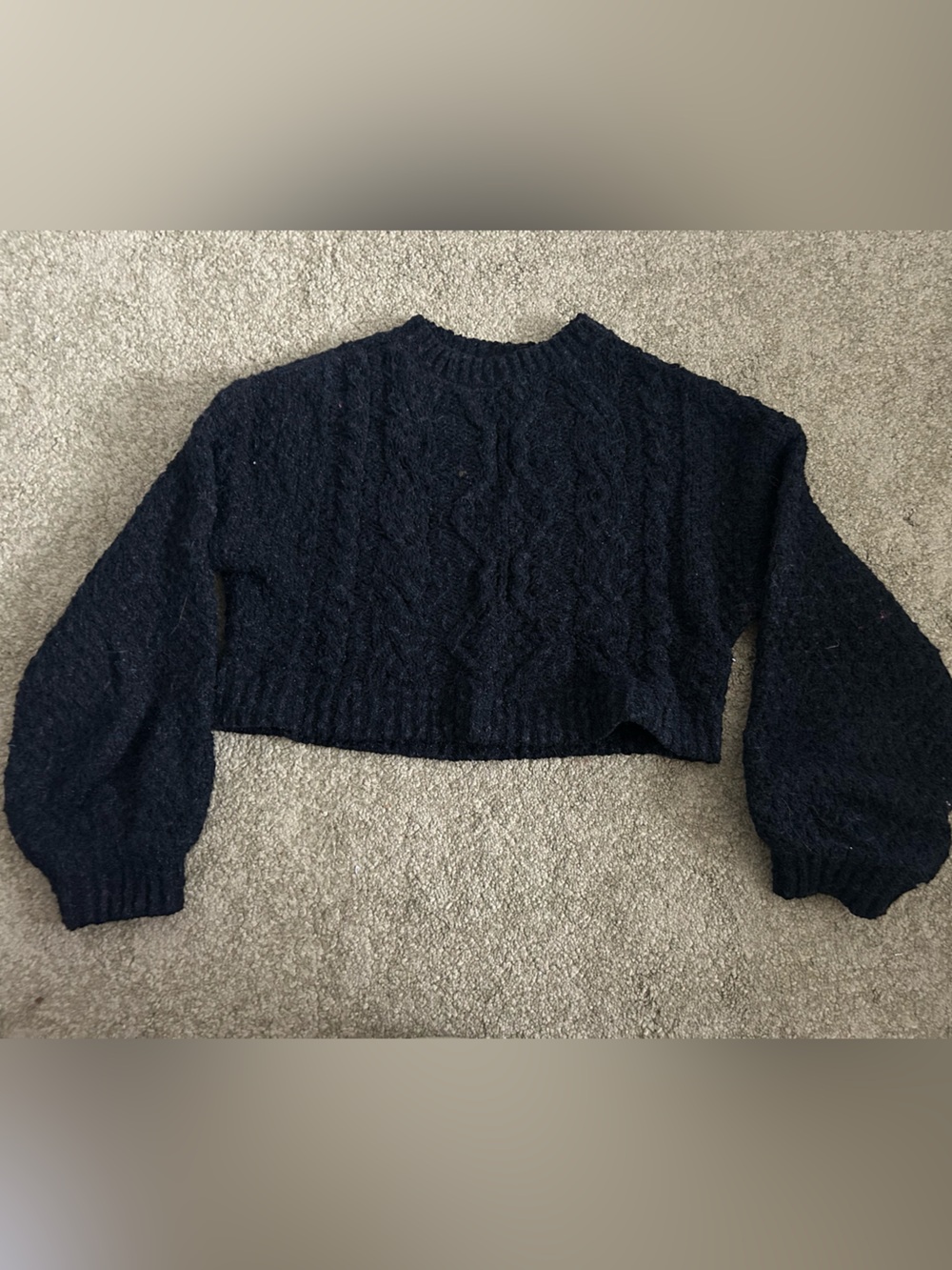 Urban Outfitters Black Cable Knit Cropped Crewneck Sweater